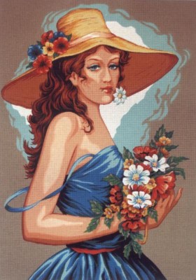 Art 917C κοπέλα με λουλούδια και καπέλο